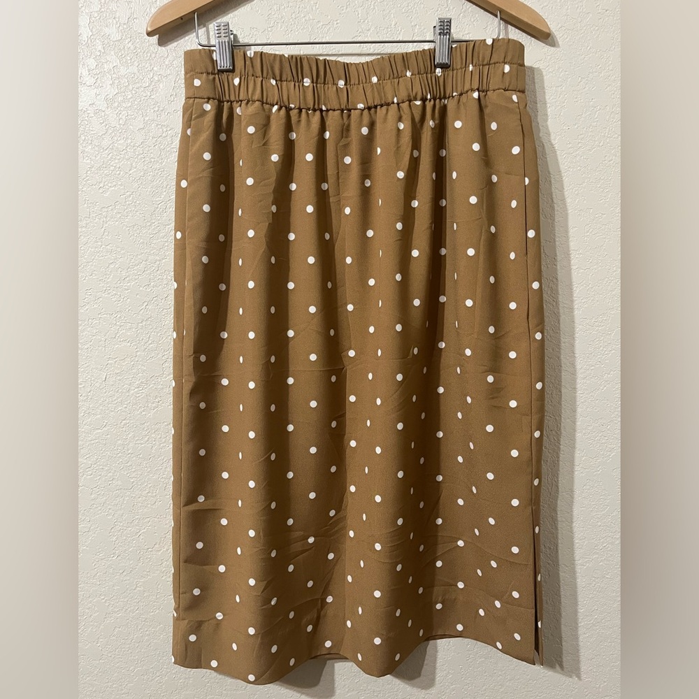 J. Crew brown with white polka dots midi skirt Medium